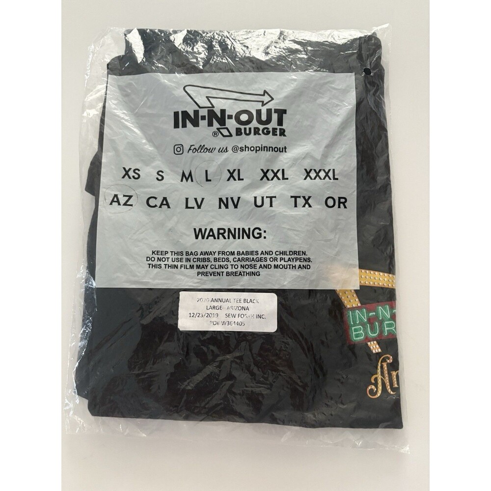 In-N-Out Burger Arizona Black T-Shirt LARGE 2020 Annual Tee Sealed New